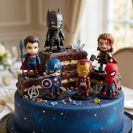 6 Pc Superhero Theme Doll Cake Topper Set | Avengers Style Figures | Party Decoration | Pack of 1