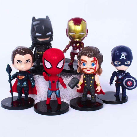 6 Pc Superhero Theme Doll Cake Topper Set | Avengers Style Figures | Party Decoration | Pack of 1