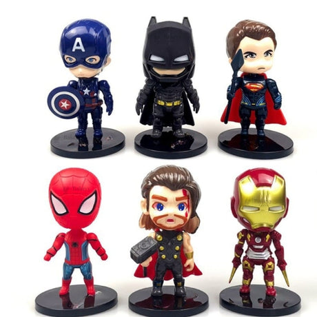 6 Pc Superhero Theme Doll Cake Topper Set | Avengers Style Figures | Party Decoration | Pack of 1