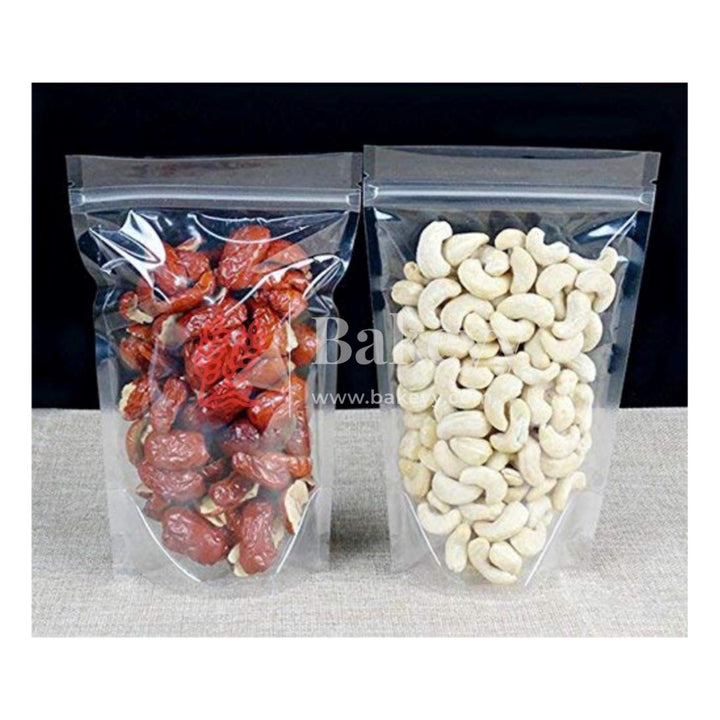 50 gm | Zip Lock Pouch | Clear Stand-up Pouch | 10x13.5 CM | Standing Pouch - Bakeyy.com