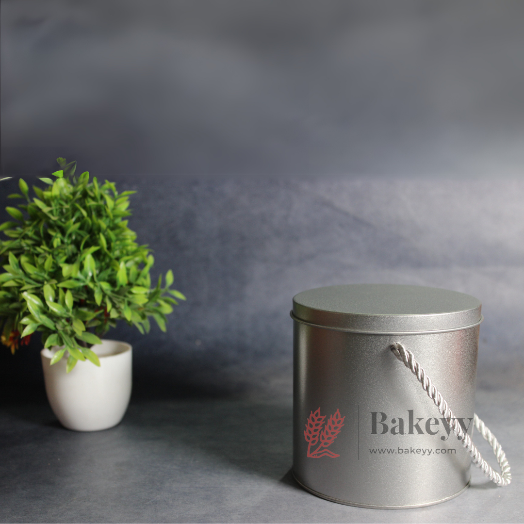Silver Round Tin Box with Handle | Corporate Gifting |Wedding Favors| Birthday Parties |Baby Showers| 1 Piece