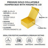 8x8x4 Inches | Premium Gold Collapsible Hamper Box with Magnetic Lid | Pack of 1