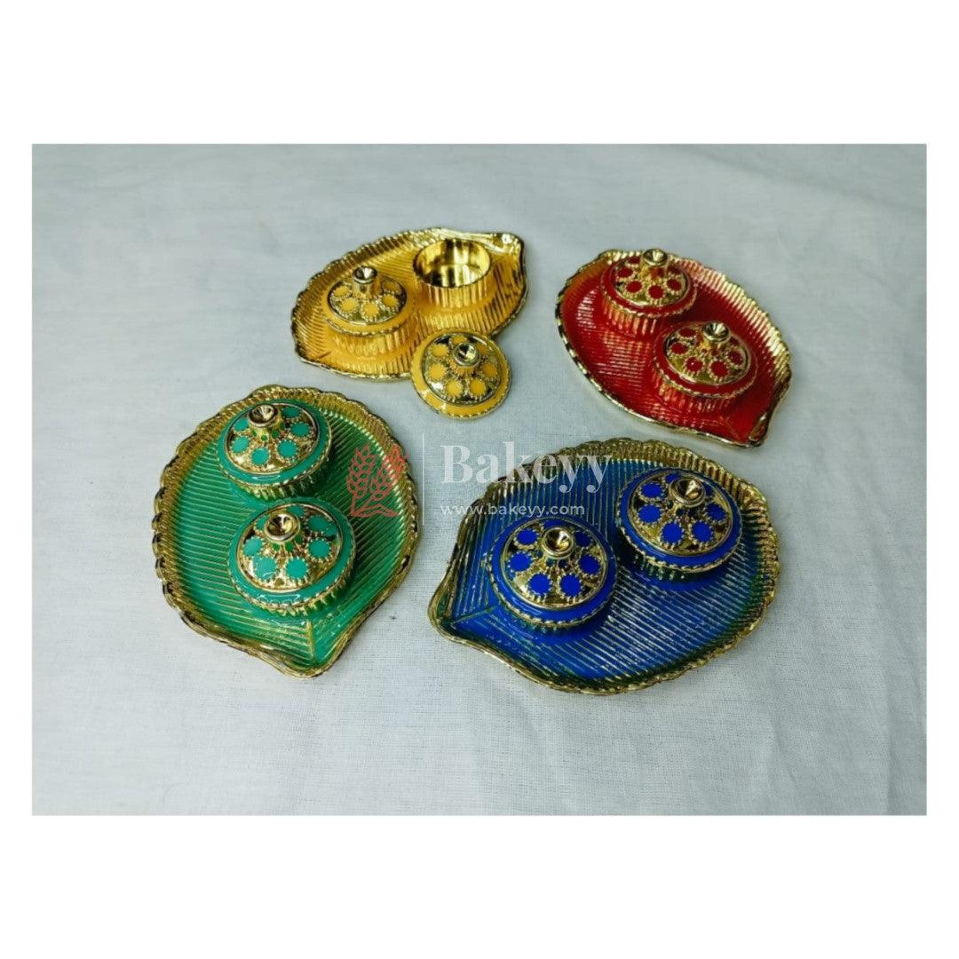 Plastic Kumkum Holder Stone Decorated 2-in-1 Haldi/Kumkum Holder- 2 - Bakeyy.com - India - Plastic Kumkum Holder Stone Decorated 2-in-1 Haldi/Kumkum Holder- 2 - Blue