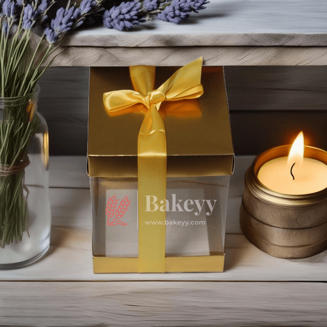 PVC Transparent Gift Box with Gold Ribbon || Pack of 10 || Elegant Packaging Solution for Special Occasions || - Bakeyy.com - India - PVC Transparent Gift Box with Gold Ribbon || Pack of 10 || Elegant Packaging Solution for Special Occasions || - Small