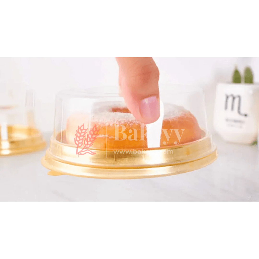 Bento Cake Container || Round Golden Plastic Cake Container with Clear Dome Lid || Individual Pastry Container||