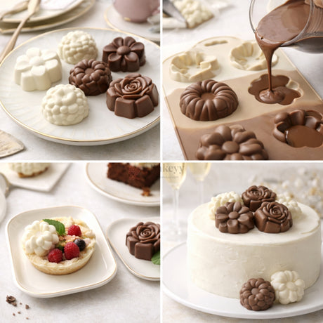 6 Cavity Daisy, Petal Flower, Star Flower, Fluted Ring, Raspberry Dome & Rose Silicone Chocolate Mould | Pack of 1