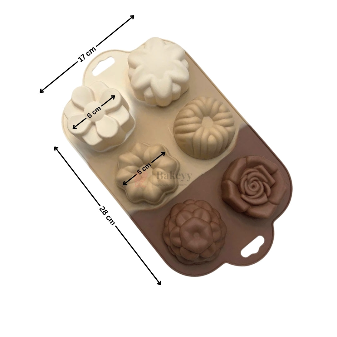6 Cavity Daisy, Petal Flower, Star Flower, Fluted Ring, Raspberry Dome & Rose Silicone Chocolate Mould | Pack of 1