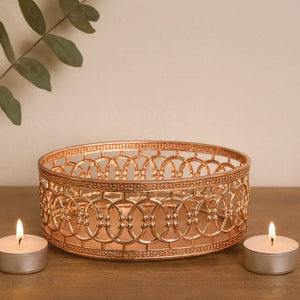 6_Inch_Elegant_Rose_Gold_Plated_Decorative_Pooja_Thali_Decorative_Tray - Bakeyy.com