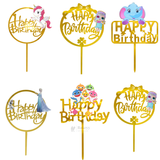 6 Inch | Kids Cartoon Happy Birthday Cake Topper | Gold Cartoon Theme | Pack of 5