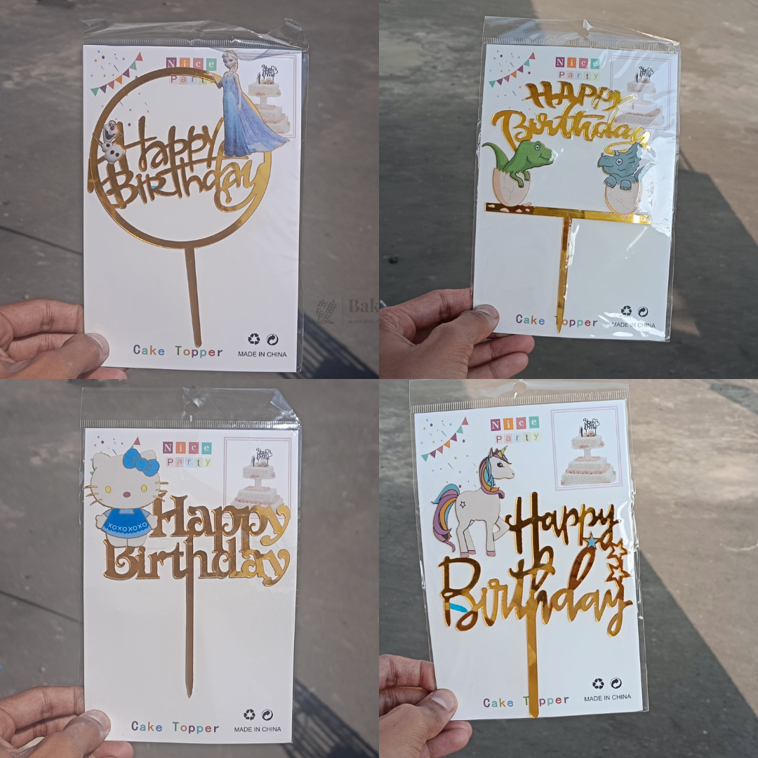 6 Inch | Kids Cartoon Happy Birthday Cake Topper | Gold Cartoon Theme | Pack of 5
