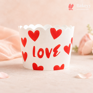 6 cm | Love Theme Printed Muffin Cup | Cupcake Paper Cups | Heart Design Baking Liners | Pack of 50