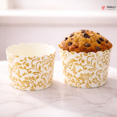 6 cm | White and Gold Floral Design Muffin Cups