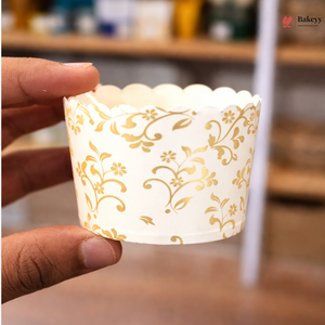 6 cm | White and Gold Floral Design Muffin Cups 2