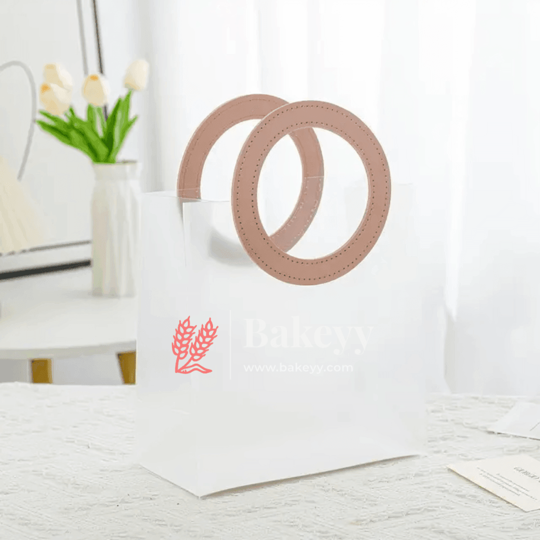 16x8x18 cm| Premium Transparent Gift Bags | Leather Style Brown Colour Handles| Pack of 10 | - Bakeyy.com - India - {{ variant.name }}