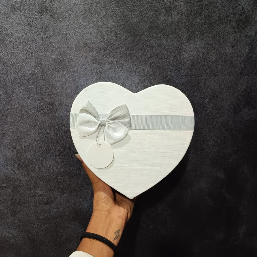 Grey And White Valentine Gift Box | Mixed Colour | Valentine Gift | Heart Shape Gift Box with Ribbon | Pack of 1