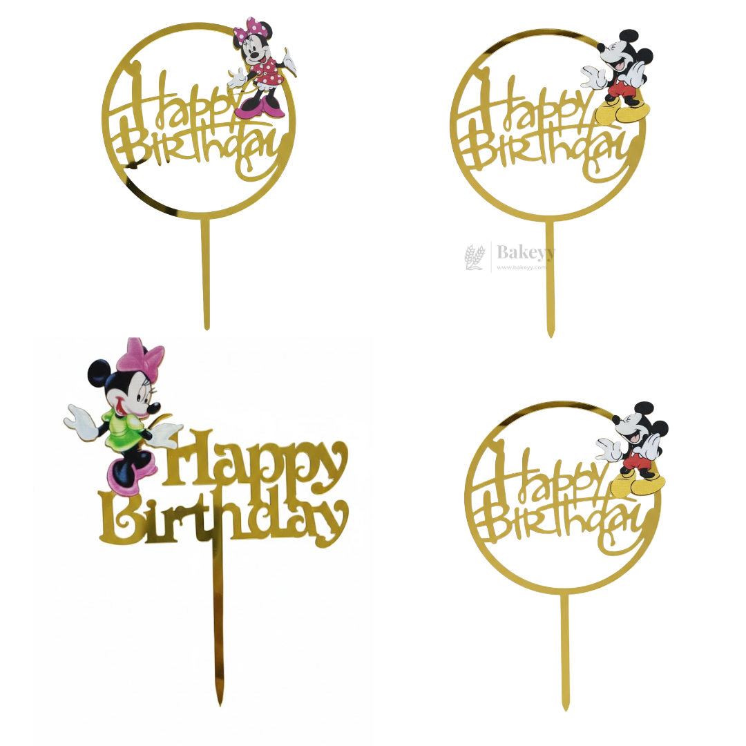 6 inch | Mickey Mouse Kids Happy Birthday Cake Topper | Golden Party Decor | pack of 5