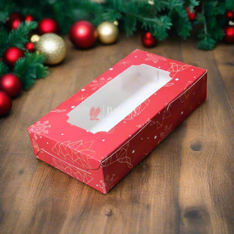 6 Brownie Box Christmas Red | With Window - Bakeyy.com - India - 6 Brownie Box Christmas Red | With Window - Pack of 10