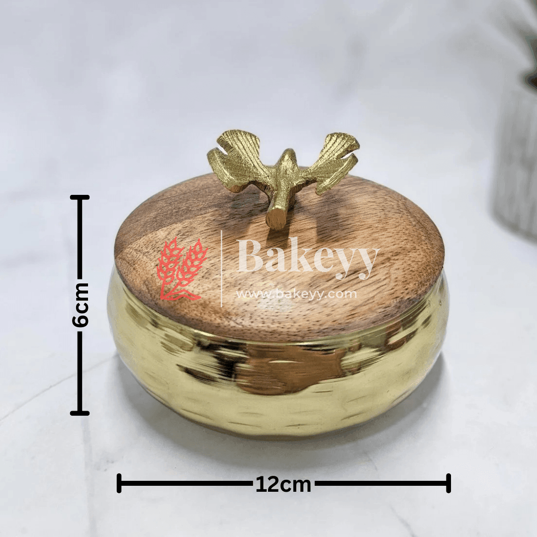 Gold color metal Jar with Wooden Lid (Pack of 1) - Bakeyy.com - India - Gold color metal Jar with Wooden Lid (Pack of 1) - Medium