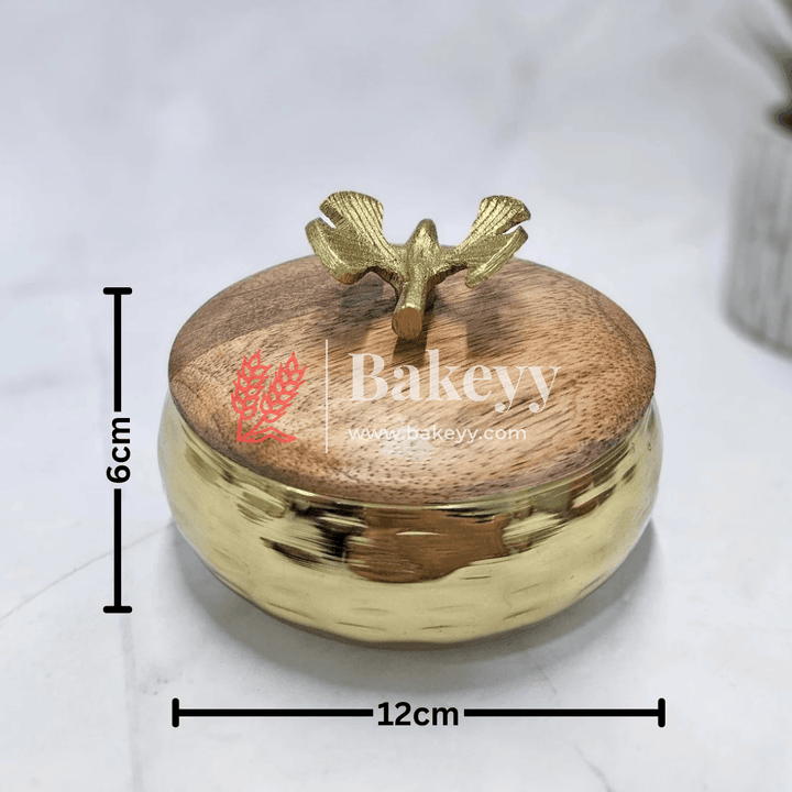 Gold color metal Jar with Wooden Lid (Pack of 1) - Bakeyy.com