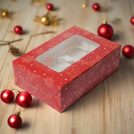 Festive Red Christmas 6 Cupcake Box | Christmas Collection | With Window - Bakeyy.com - India - Festive Red Christmas 6 Cupcake Box | Christmas Collection | With Window - Pack of 10