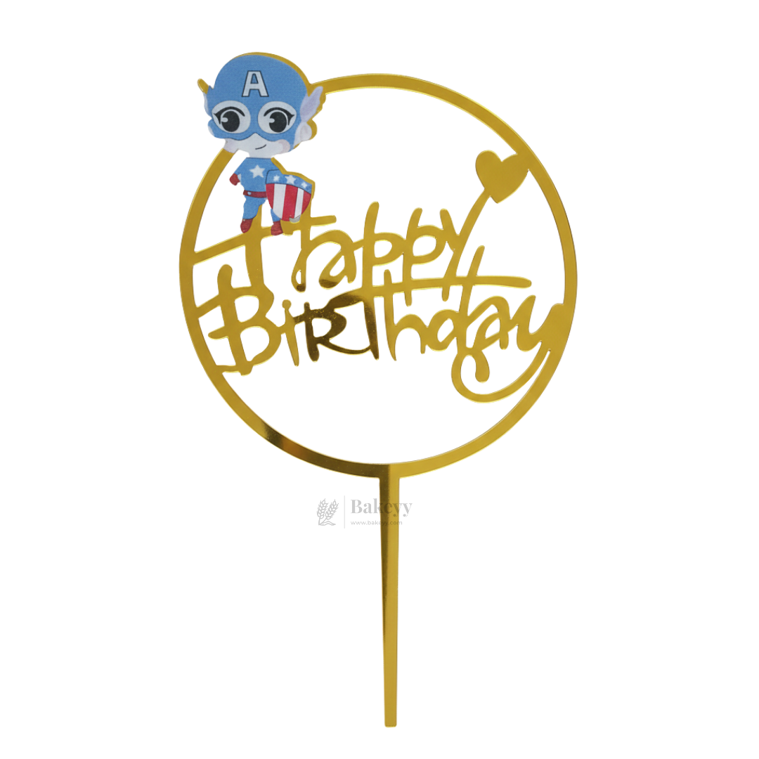 6 inch | Golden Cartoon Happy Birthday Cake Topper for Kids Birthday Party | Cartoon & Superhero Theme Cake  Decoration | Pack of 5