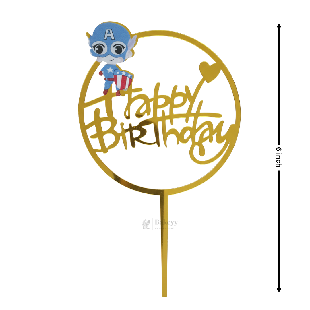 6 inch | Golden Cartoon Happy Birthday Cake Topper for Kids Birthday Party | Cartoon & Superhero Theme Cake  Decoration | Pack of 5