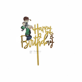 6 inch | Golden Cartoon Happy Birthday Cake Topper for Kids Birthday Party | Cartoon & Superhero Theme Cake  Decoration | Pack of 5