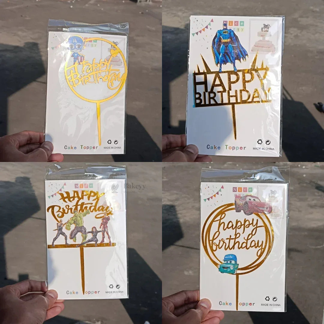 6 inch | Golden Cartoon Happy Birthday Cake Topper for Kids Birthday Party | Cartoon & Superhero Theme Cake Decoration | Pack of 5 - Bakeyy.com - India - 6 inch | Golden Cartoon Happy Birthday Cake Topper for Kids Birthday Party | Cartoon & Superhero Theme Cake Decoration | Pack of 5 - Design 1 105.00