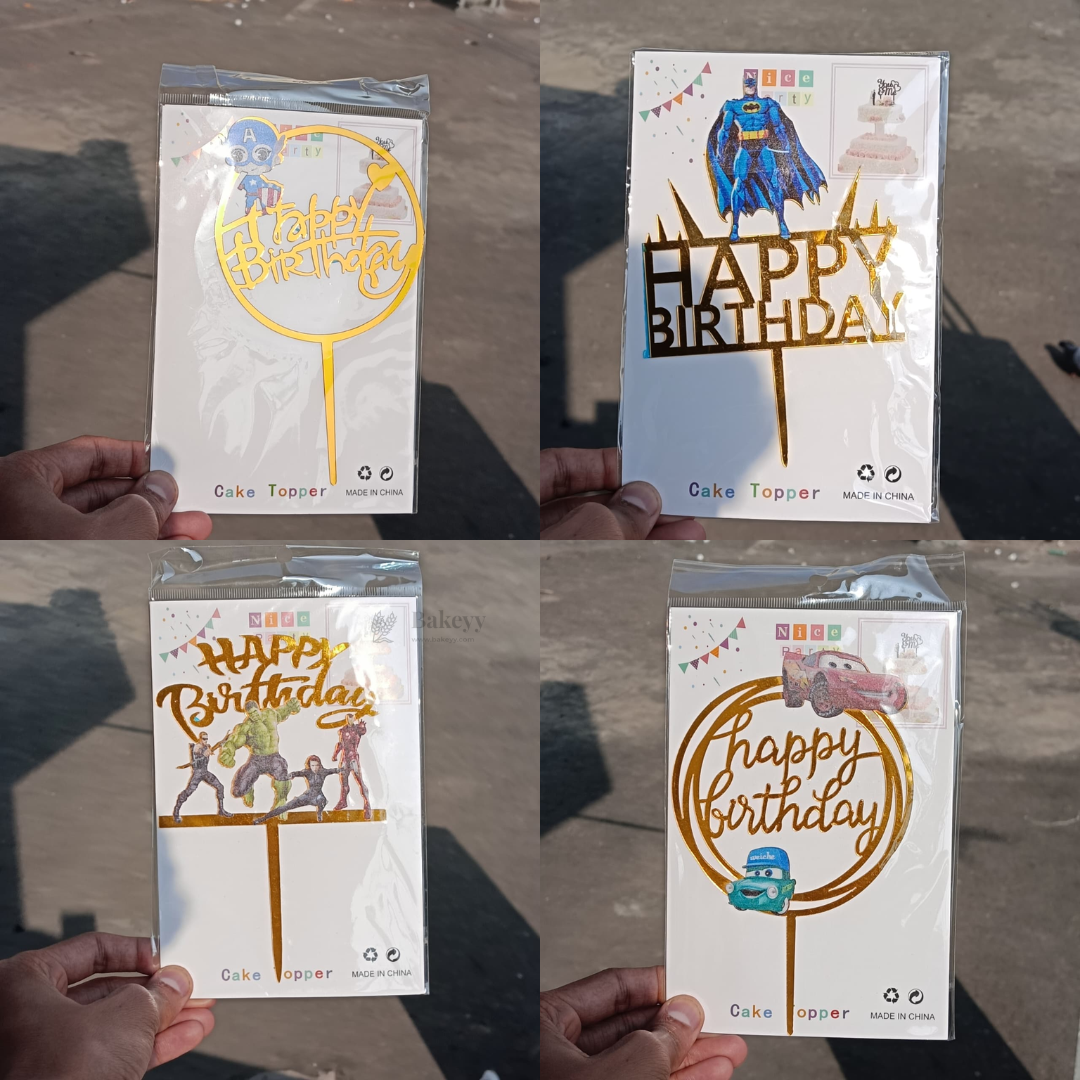 6 inch | Golden Cartoon Happy Birthday Cake Topper for Kids Birthday Party | Cartoon & Superhero Theme Cake  Decoration | Pack of 5