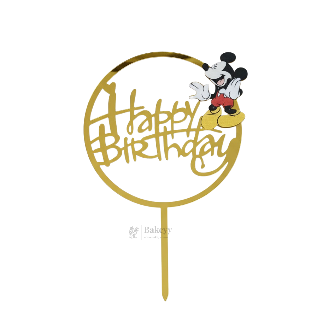 6 inch | Mickey Mouse Kids Happy Birthday Cake Topper | Golden Party Decor | pack of 5