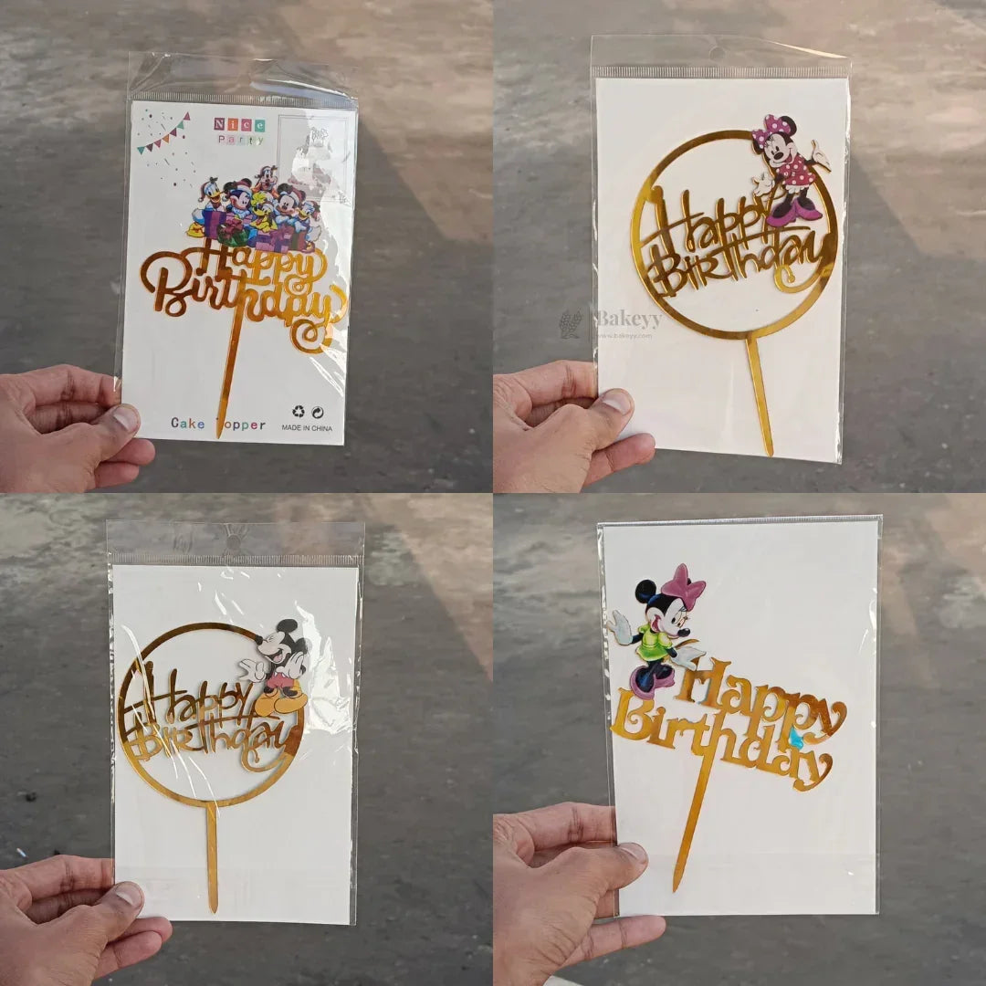 6 inch | Mickey Mouse Kids Happy Birthday Cake Topper | Golden Party Decor | pack of 5 - Bakeyy.com - India - 6 inch | Mickey Mouse Kids Happy Birthday Cake Topper | Golden Party Decor | pack of 5 - Design 1 105.00