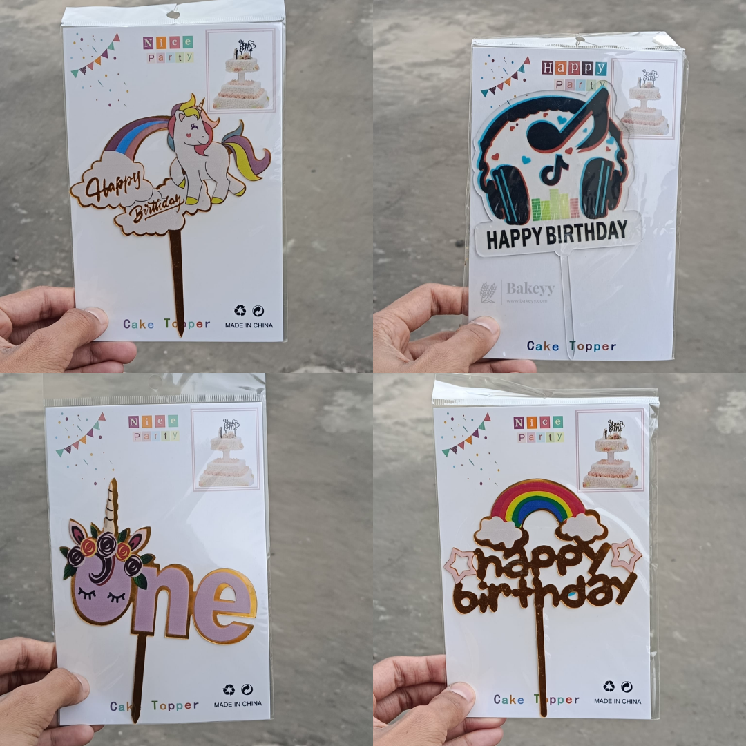 6 inch | Unicorn & Happy Birthday Cake Topper for Kids | Cute Cartoon Birthday Cake Decoration | pack of 5