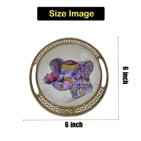 6 inch | Pichwai Tray for Return Gifts | Round Metal Tray Home Decor Items | Decorative Tray | Multicolour - Bakeyy.com - India - 6 inch | Pichwai Tray for Return Gifts | Round Metal Tray Home Decor Items | Decorative Tray | Multicolour - Design 1 / Pack of 1