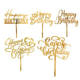 6 Inch Happy Birthday Acrylic Cake Topper | Assorted Designs | 6 Inch Size | Pack of 5