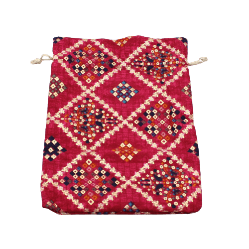 6x8 Bandhini Potli Bag Return Gifts For Ladies | Rose Pink Colour | Pack Of 10 - Bakeyy.com