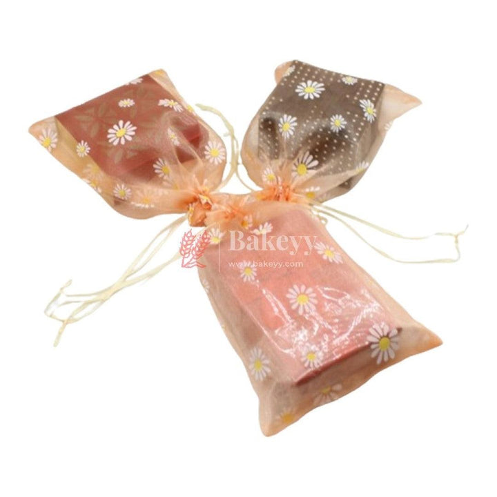 6x8 Inch | Floral Organza Potli Bags | Pack of 50 | Orange Color | Candy Bag - Bakeyy.com