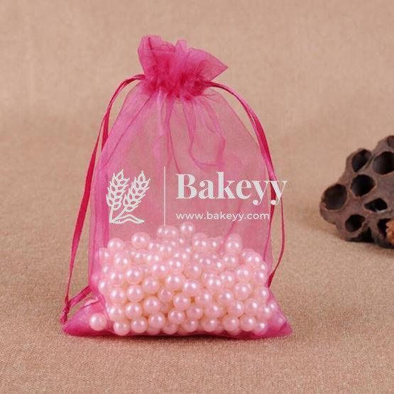 6x8 Inch | Organza Potli Bags | Dark Pink Colour | Candy Bag - Bakeyy.com