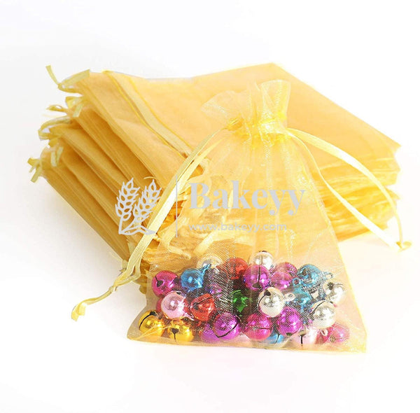 6x8 Inch | Organza Potli Bags | Gold Colour | Candy Bag - Bakeyy.com