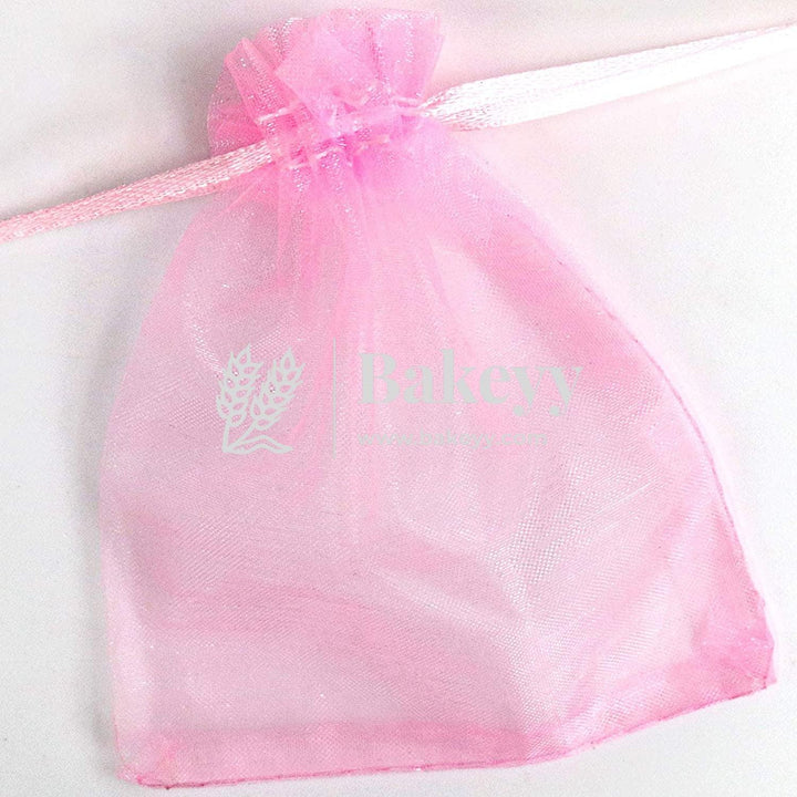 6x8 Inch | Organza Potli Bags | Pink Colour | Candy Bag - Bakeyy.com