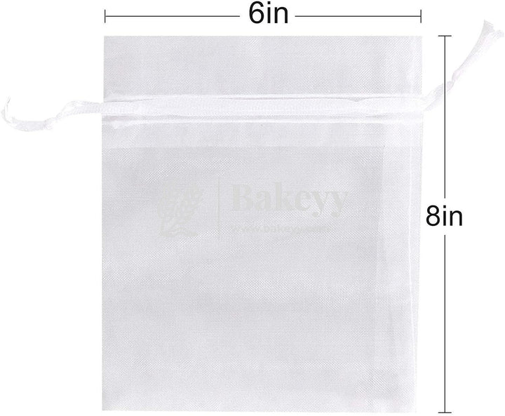 6x8 Inch | Organza Potli Bags | White Colour | Candy Bag - Bakeyy.com
