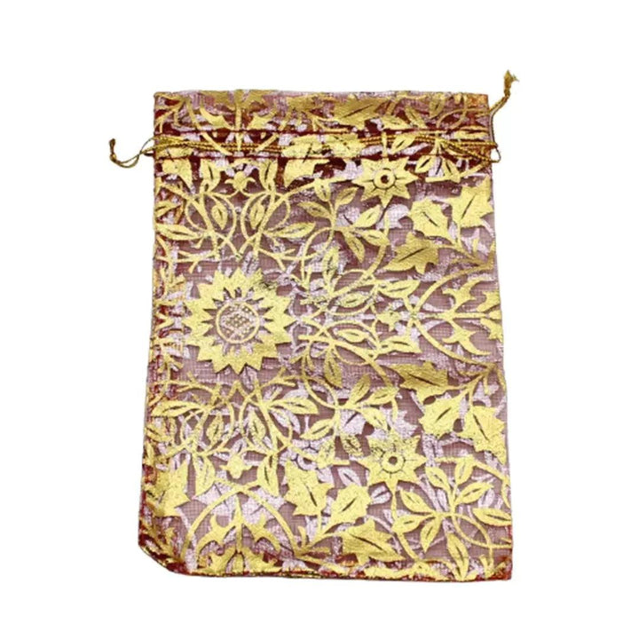 6x8 Inch | Printed Organza Potli Bags | Pack of 40 | Maroon Colour | Candy Bag - Bakeyy.com