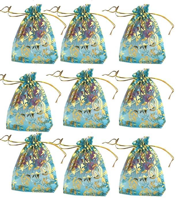 6x8 Inch | Printed Organza Potli Bags | Pack of 40 | Sky Blue Colour | Candy Bag - Bakeyy.com