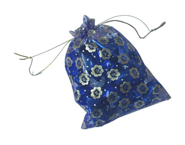 6x8 Inch | Printed Organza Potli Bags | Pack of 40 |Royal Blue Colour | Candy Bag - Bakeyy.com