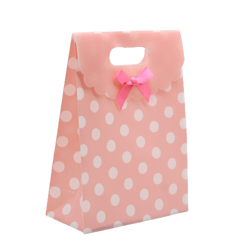 6x8 Inch Pvc Bag Polka Dot With Bow | Medium | Baby Pink Colour | Pack of 10 - Bakeyy.com
