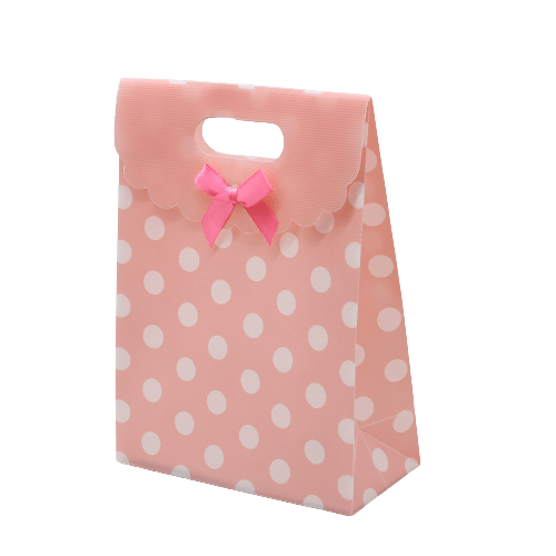 6x8 Inch Pvc Bag Polka Dot With Bow | Medium | Baby Pink Colour | Pack of 10 - Bakeyy.com