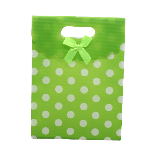 6x8 Inch Pvc Bag Polka Dot With Bow | Medium | Green Colour | Pack of 10 - Bakeyy.com