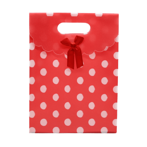 6x8 Inch Pvc Bag Polka Dot With Bow | Medium | Red Colour | Pack of 10 - Bakeyy.com