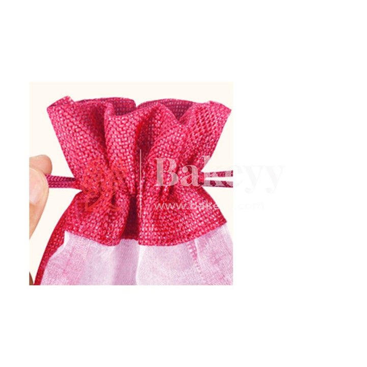 6x8 Inch Rose Pink | Jute Potli Window Bag | Gift Return Gifts Bags | Drawstring Bags - Bakeyy.com