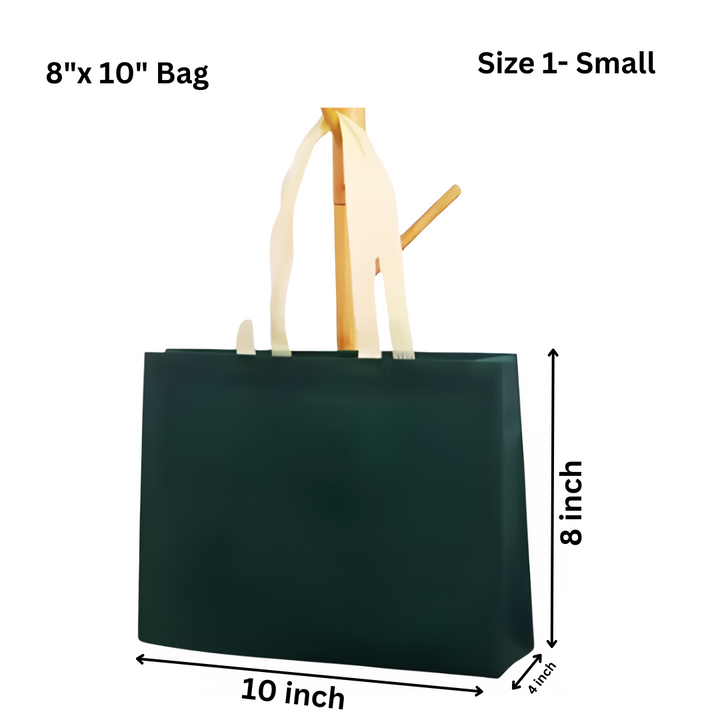 PVC Lamination Bags, Bottle Green Bag with Golden Handles, Non Woven Design, 4 sizes available - Bakeyy.com