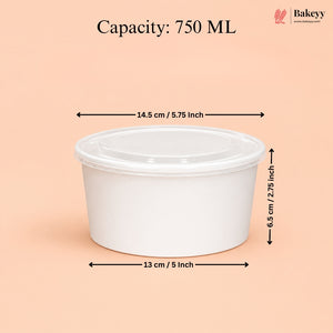 White container with measurements and capacity details on a peach background